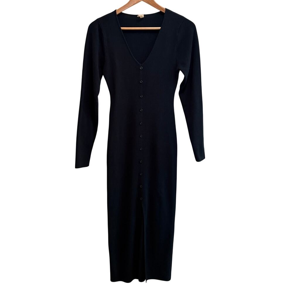 Bluebelle Ribbed Knit Midi Sweater Dress Black Size L Classic Minimalist Bodycon